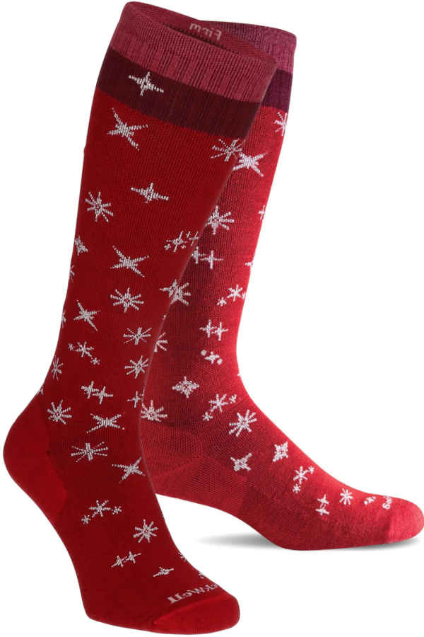 Twinkle Woman by SockWell, Stützsocken mit Merinowolle in winterlichem Design mit Sternenmuster, rot